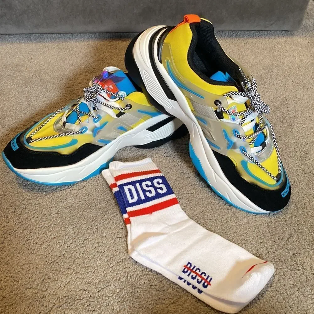 Men’s Fashion Sneakers Shoes Blue & Yellow Size 11 NEW